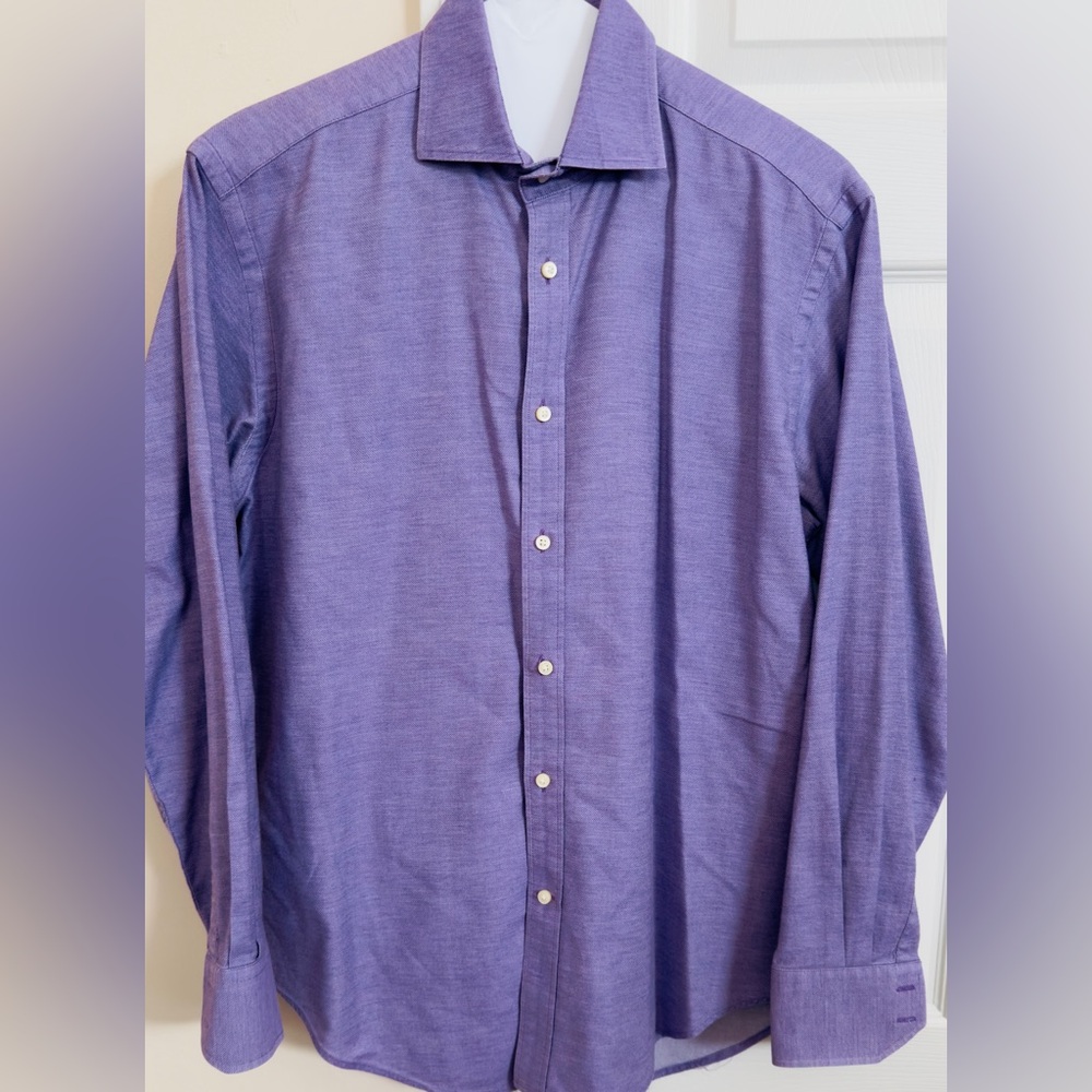 Neiman Marcus 100% Cotton Solid Purple Mens Medium Long Sleeve Button Up Shirt